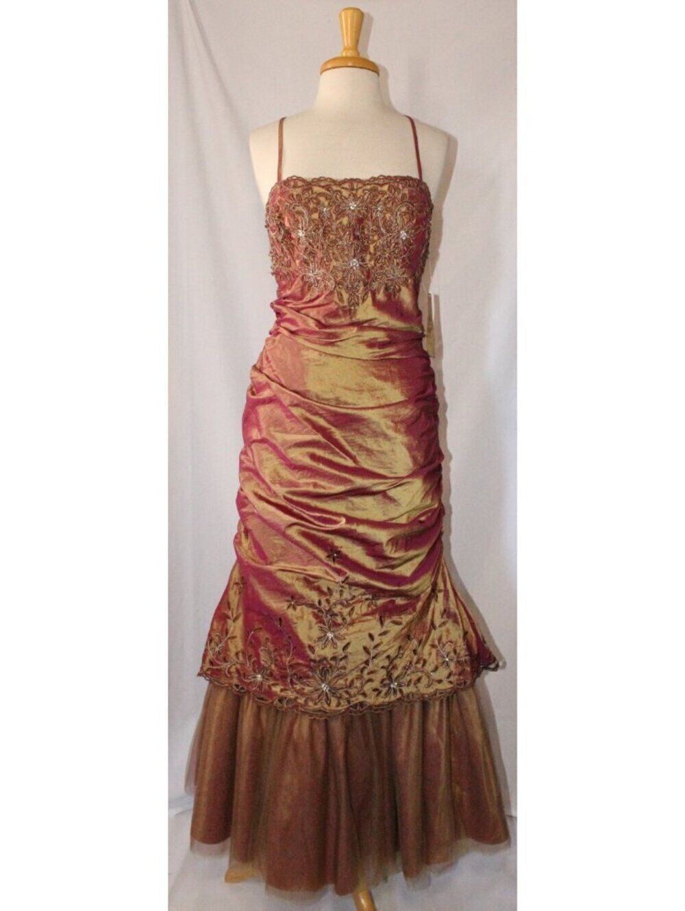 Dollar Fashion #6016 Iridescent Taffeta Prom Gown Fit & Flare-Size XL-Rust